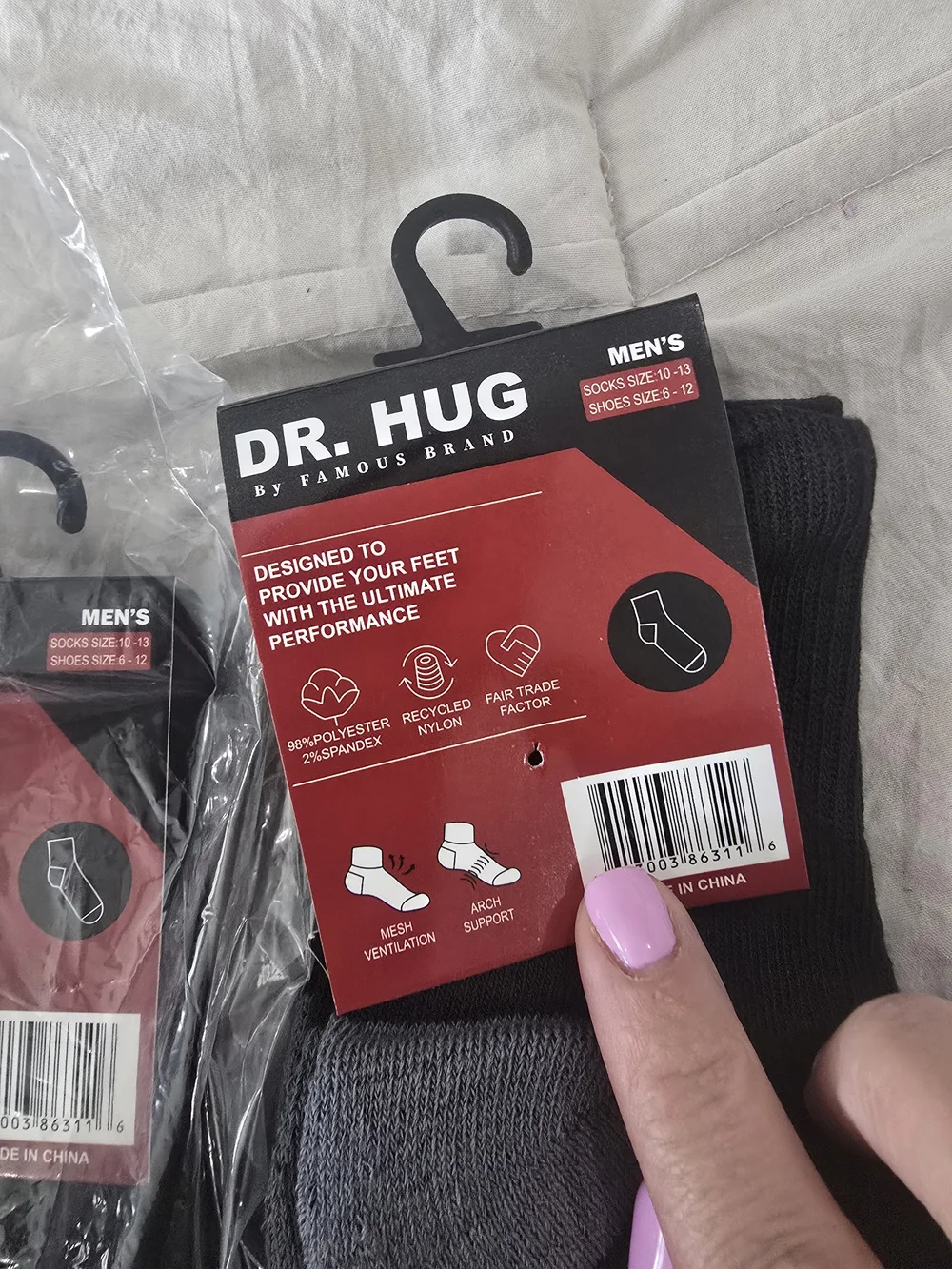 Men's Black Crew Socks with Gray Accents - Pack